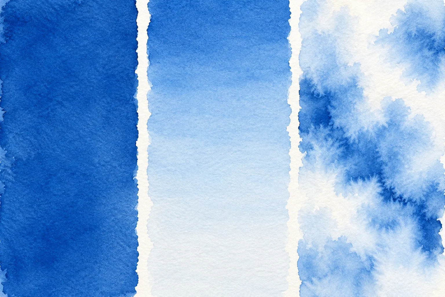 Three contrasting blue watercolor passages on one sheet